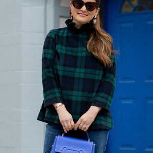 TUCKERNUCK Tartan Plaid Faye Blouse Top Ruffle Collar Career Wool Large